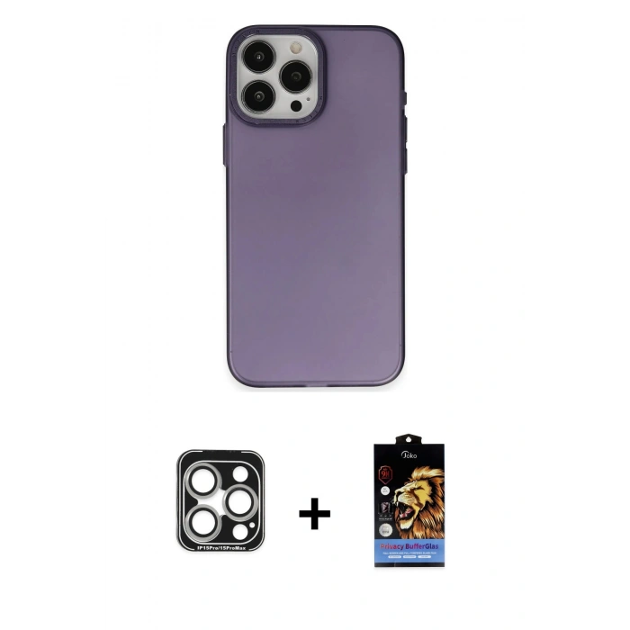 MARSİLYAN™- iPhone 15 Pro Max Kılıf Ahenk Çizgi Prime - Siyah Buffer Hayalet Cam Ekran Koruyucu + PVD Metal Kamera Lens - GS