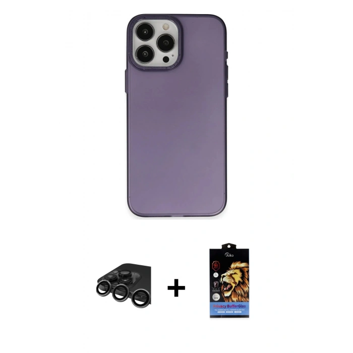 MARSİLYAN™- iPhone 15 Pro Max Kılıf Ahenk Çizgi Prime - Siyah Buffer Hayalet Cam Ekran Koruyucu + Titanyum Gri Raze Metal Kamera Lens