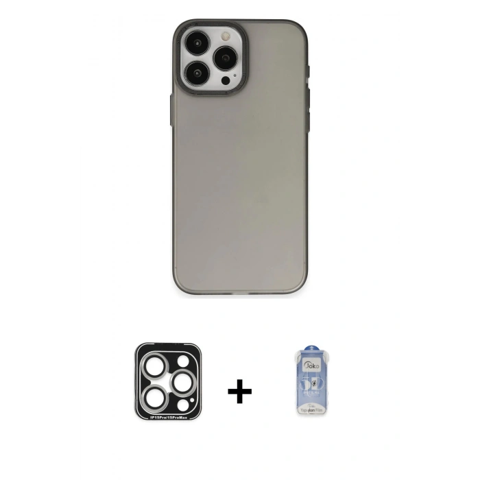 MARSİLYAN™- iPhone 15 Pro Max Kılıf Ahenk Çizgi Prime - Siyah Joko Magic 5D Cam + PVD Metal Kamera Lens - GS