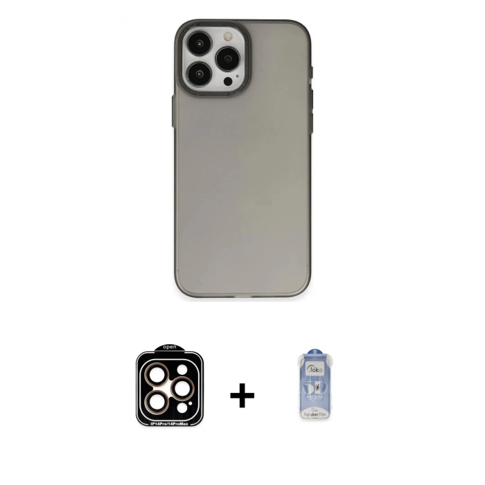 MARSİLYAN™- iPhone 15 Pro Max Kılıf Ahenk Çizgi Prime - Siyah Joko Magic 5D Cam + PVD Metal Kamera Lens - TU