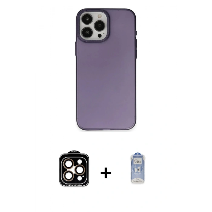 MARSİLYAN™- iPhone 15 Pro Max Kılıf Ahenk Çizgi Prime - Siyah Joko Magic 5D Cam + PVD Metal Kamera Lens - TU