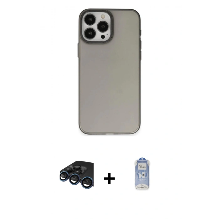 MARSİLYAN™- iPhone 15 Pro Max Kılıf Ahenk Çizgi Prime - Siyah Joko Magic 5D Cam + Raze Metal Kamera Lens - LT