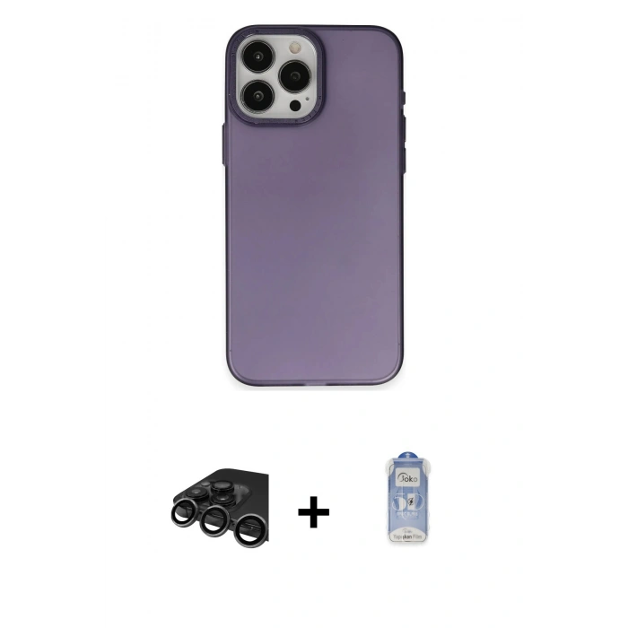 MARSİLYAN™- iPhone 15 Pro Max Kılıf Ahenk Çizgi Prime - Siyah Joko Magic 5D Cam + Titanyum Gri Raze Metal Kamera Lens