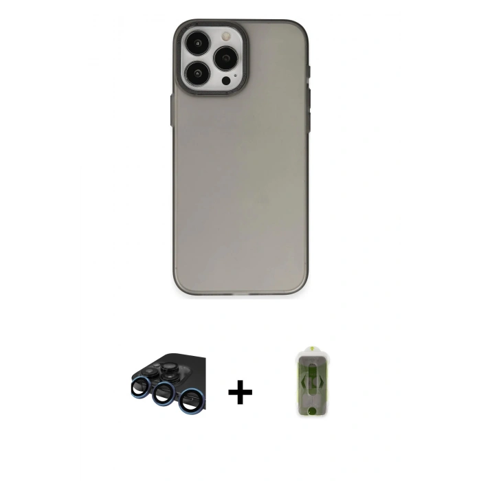 MARSİLYAN™- iPhone 15 Pro Max Kılıf Ahenk Çizgi Prime - Siyah Joko Magic 5D Hayalet Cam + Raze Metal Kamera Lens - LT