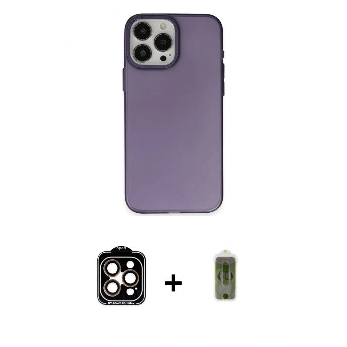MARSİLYAN™- iPhone 15 Pro Max Kılıf Ahenk Çizgi Prime - Siyah Joko Magic 5D Hayalet Cam + PVD Metal Kamera Lens - TU