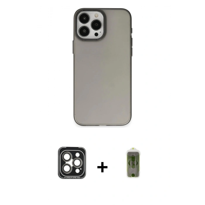 MARSİLYAN™- iPhone 15 Pro Max Kılıf Ahenk Çizgi Prime - Siyah Joko Magic 5D Hayalet Cam + PVD Metal Kamera Lens - GI
