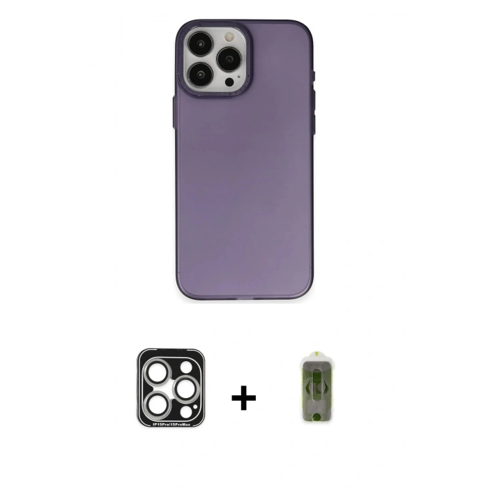 MARSİLYAN™- iPhone 15 Pro Max Kılıf Ahenk Çizgi Prime - Siyah Joko Magic 5D Hayalet Cam + PVD Metal Kamera Lens - GS