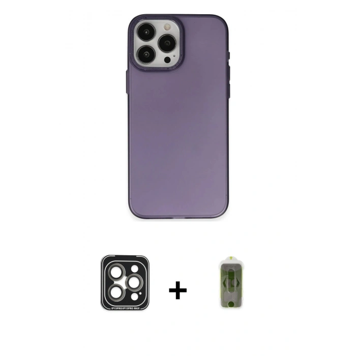 MARSİLYAN™- iPhone 15 Pro Max Kılıf Ahenk Çizgi Prime - Siyah Joko Magic 5D Hayalet Cam + PVD Metal Kamera Lens - GI