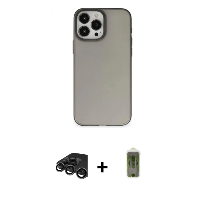 MARSİLYAN™- iPhone 15 Pro Max Kılıf Ahenk Çizgi Prime - Siyah Joko Magic 5D Hayalet Cam + Raze Metal Kamera Lens - TMGI