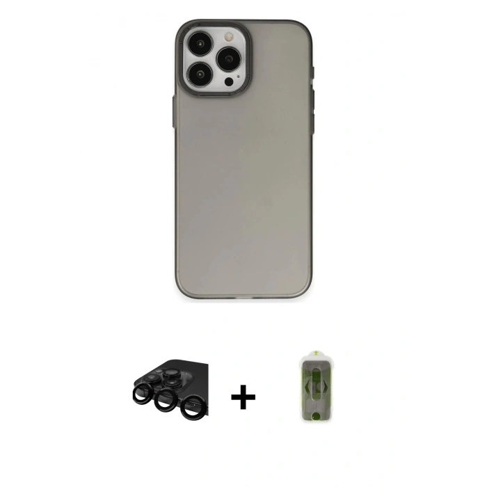 MARSİLYAN™- iPhone 15 Pro Max Kılıf Ahenk Çizgi Prime - Siyah Joko Magic 5D Hayalet Cam + Siyah Raze Metal Kamera Lens