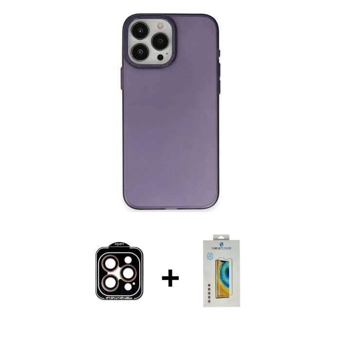 MARSİLYAN™- iPhone 15 Pro Max Kılıf Ahenk Çizgi Prime - Siyah Polymer Nano Ekran Koruyucu + PVD Metal Kamera Lens - TU