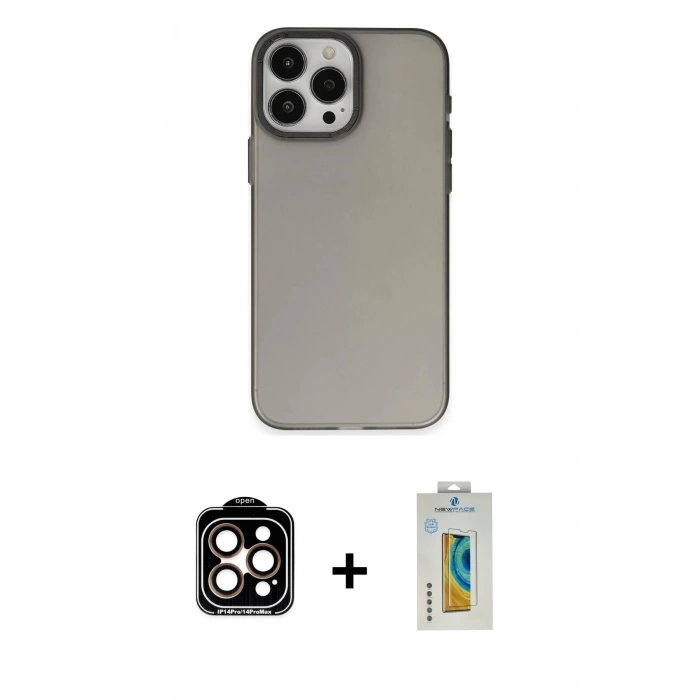 MARSİLYAN™- iPhone 15 Pro Max Kılıf Ahenk Çizgi Prime - Siyah Polymer Nano Ekran Koruyucu + PVD Metal Kamera Lens - TU