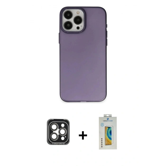 MARSİLYAN™- iPhone 15 Pro Max Kılıf Ahenk Çizgi Prime - Siyah Polymer Nano Ekran Koruyucu + PVD Metal Kamera Lens - GI