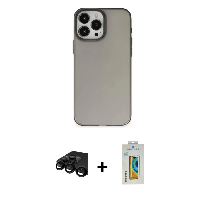 MARSİLYAN™- iPhone 15 Pro Max Kılıf Ahenk Çizgi Prime - Siyah Polymer Nano Ekran Koruyucu + Raze Metal Kamera Lens - SH
