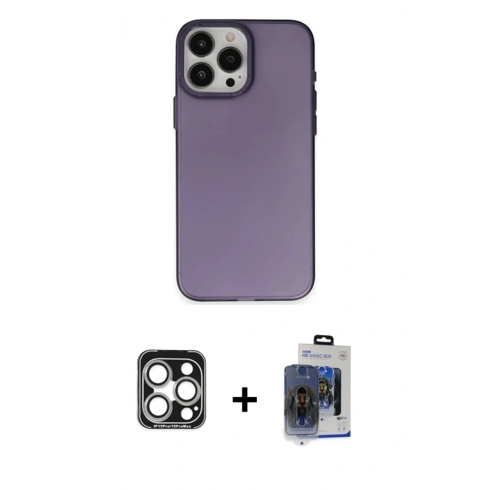 MARSİLYAN™- iPhone 15 Pro Max Kılıf Ahenk Çizgi Prime - Siyah Vanessa Magic Cam + PVD Metal Kamera Lens - GS