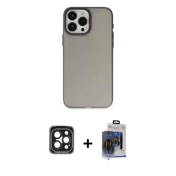MARSİLYAN™- iPhone 15 Pro Max Kılıf Ahenk Çizgi Prime - Siyah Vanessa Magic Cam + PVD Metal Kamera Lens - SH