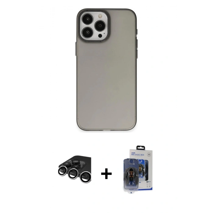 MARSİLYAN™- iPhone 15 Pro Max Kılıf Ahenk Çizgi Prime - Siyah Vanessa Magic Cam + Raze Metal Kamera Lens - GS