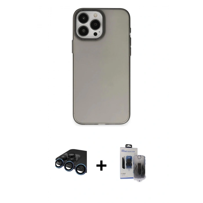 MARSİLYAN™- iPhone 15 Pro Max Kılıf Ahenk Çizgi Prime - Siyah Vanessa Magic Hayalet Cam + Raze Metal Kamera Lens - LT