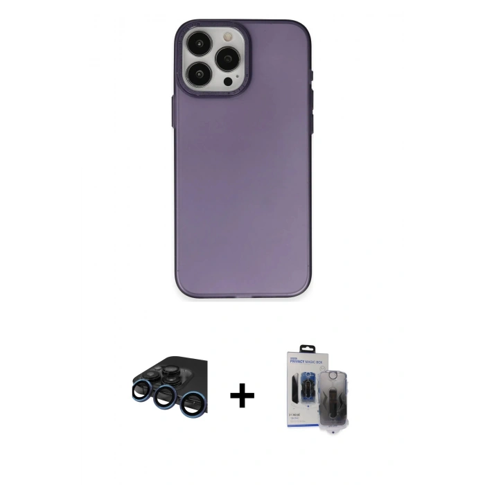 MARSİLYAN™- iPhone 15 Pro Max Kılıf Ahenk Çizgi Prime - Siyah Vanessa Magic Hayalet Cam + Raze Metal Kamera Lens - LT