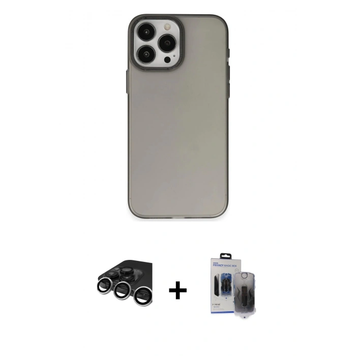 MARSİLYAN™- iPhone 15 Pro Max Kılıf Ahenk Çizgi Prime - Siyah Vanessa Magic Hayalet Cam + Raze Metal Kamera Lens - GS