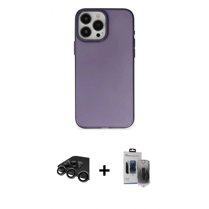 MARSİLYAN™- iPhone 15 Pro Max Kılıf Ahenk Çizgi Prime - Siyah Vanessa Magic Hayalet Cam + Raze Metal Kamera Lens - TMGI