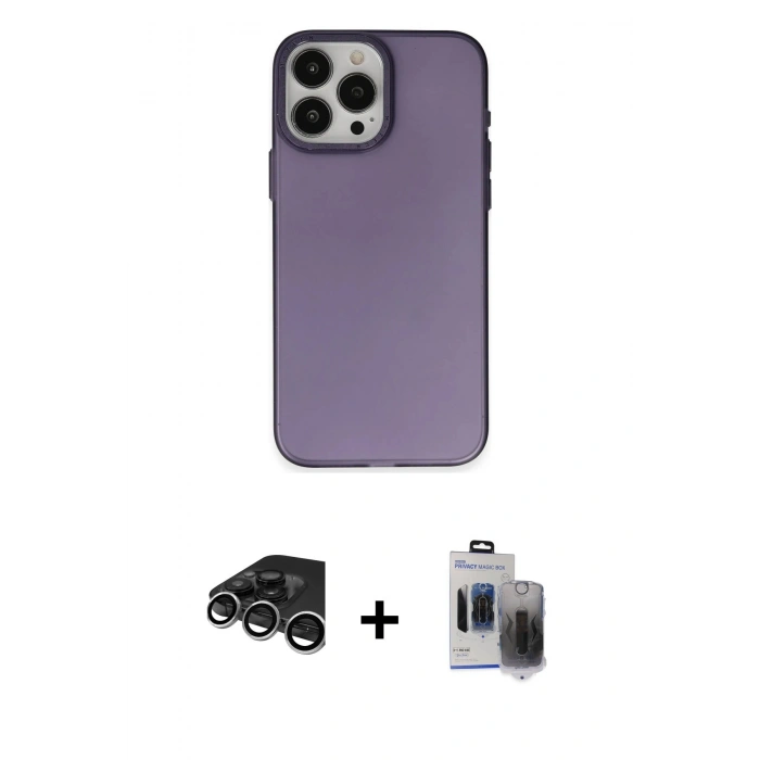 MARSİLYAN™- iPhone 15 Pro Max Kılıf Ahenk Çizgi Prime - Siyah Vanessa Magic Hayalet Cam + Raze Metal Kamera Lens - GS
