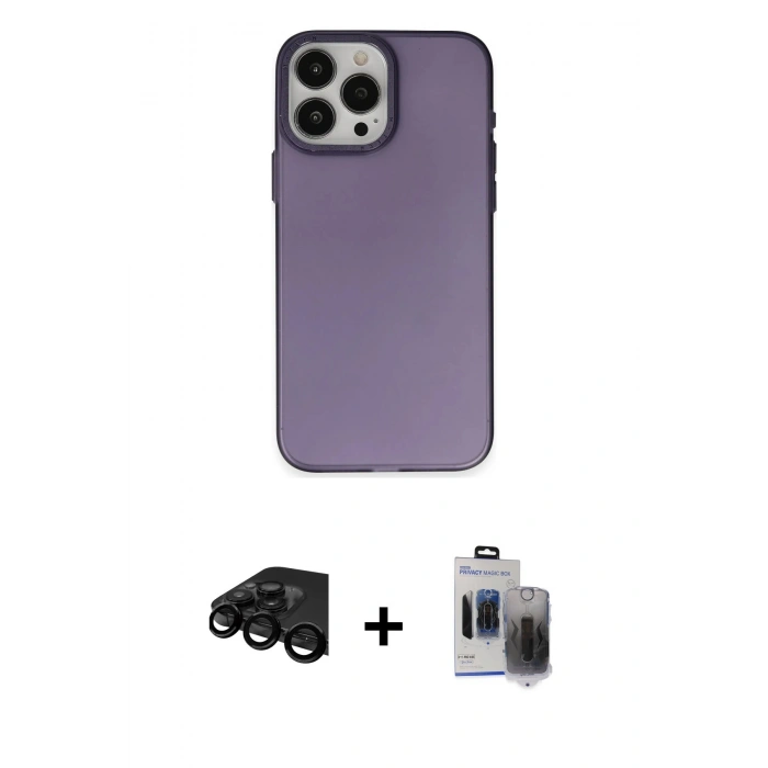 MARSİLYAN™- iPhone 15 Pro Max Kılıf Ahenk Çizgi Prime - Siyah Vanessa Magic Hayalet Cam + Raze Metal Kamera Lens - SH
