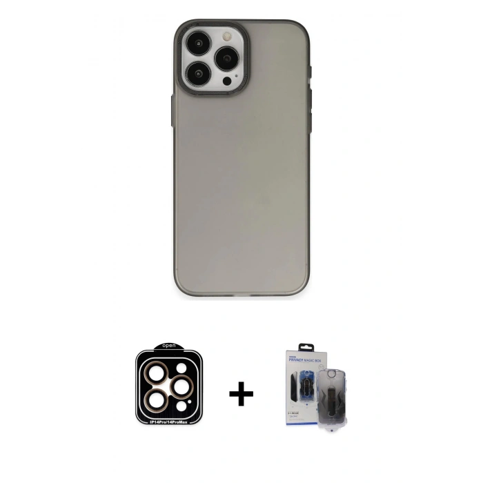 MARSİLYAN™- iPhone 15 Pro Max Kılıf Ahenk Çizgi Prime - Siyah Vanessa Magic Hayalet Cam + PVD Metal Kamera Lens - TU