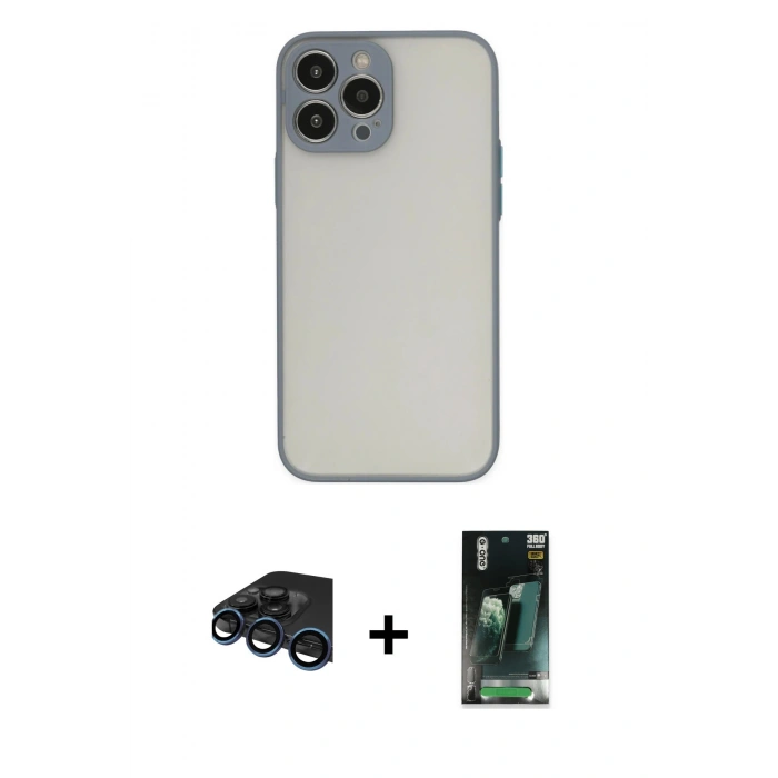 MARSİLYAN™- iPhone 15 Pro Max Kılıf Ahenk Çizgi Serisi - Şeffaf 360 Full Body Arka Koruyucu + Raze Metal Kamera Lens - LT