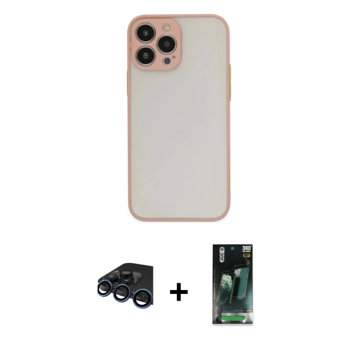MARSİLYAN™- iPhone 15 Pro Max Kılıf Ahenk Çizgi Serisi - Şeffaf 360 Full Body Arka Koruyucu + Raze Metal Kamera Lens - LT