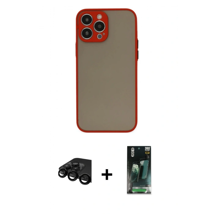 MARSİLYAN™- iPhone 15 Pro Max Kılıf Ahenk Çizgi Serisi - Şeffaf 360 Full Body Arka Koruyucu + Raze Metal Kamera Lens - SH