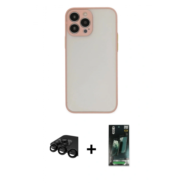 MARSİLYAN™- iPhone 15 Pro Max Kılıf Ahenk Çizgi Serisi - Şeffaf 360 Full Body Arka Koruyucu + Raze Metal Kamera Lens - SH