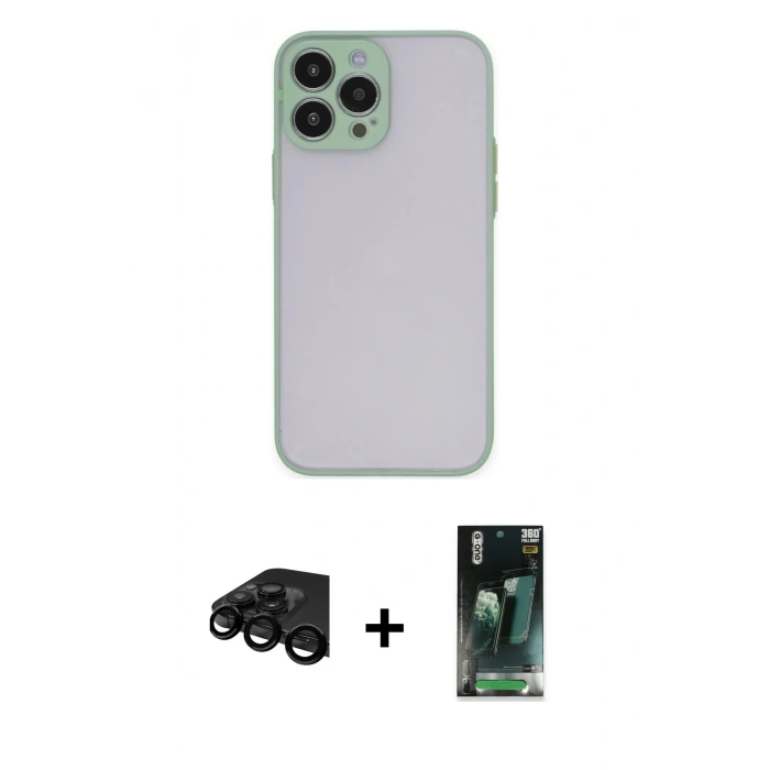 MARSİLYAN™- iPhone 15 Pro Max Kılıf Ahenk Çizgi Serisi - Şeffaf 360 Full Body Arka Koruyucu + Raze Metal Kamera Lens - SH