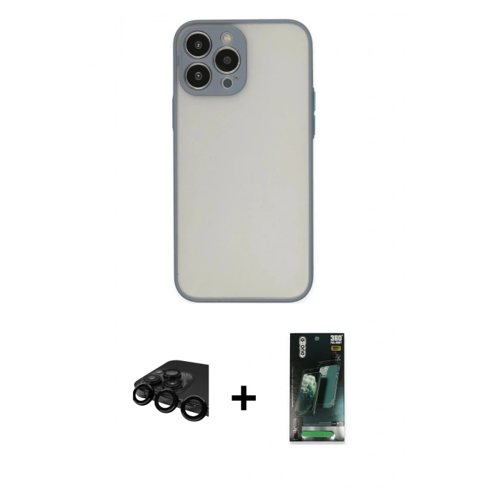 MARSİLYAN™- iPhone 15 Pro Max Kılıf Ahenk Çizgi Serisi - Şeffaf 360 Full Body Arka Koruyucu + Raze Metal Kamera Lens - SH