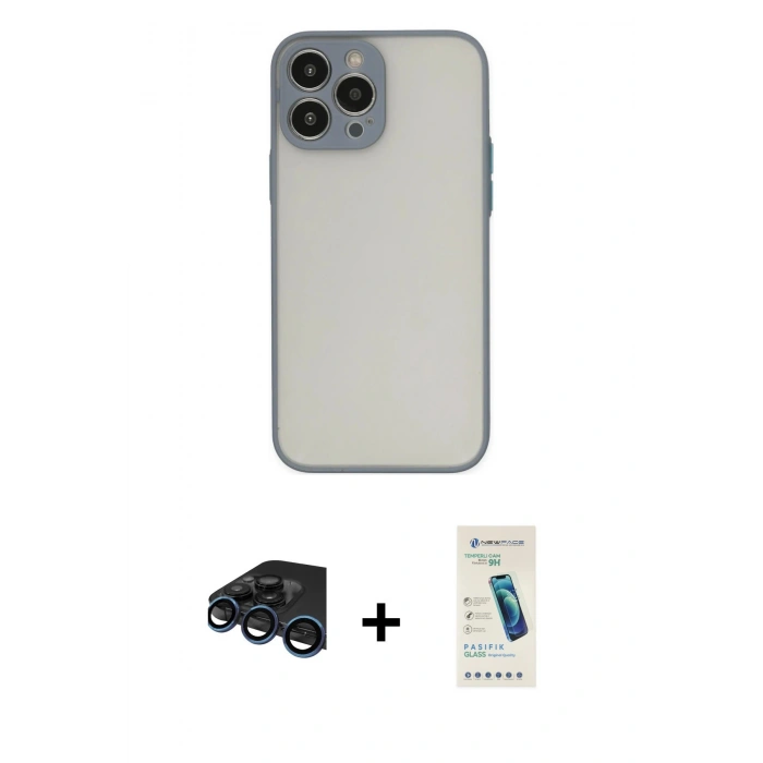 MARSİLYAN™- iPhone 15 Pro Max Kılıf Ahenk Çizgi Serisi - Şeffaf Pasifik Cam Ekran Koruyucu + Raze Metal Kamera Lens - LT