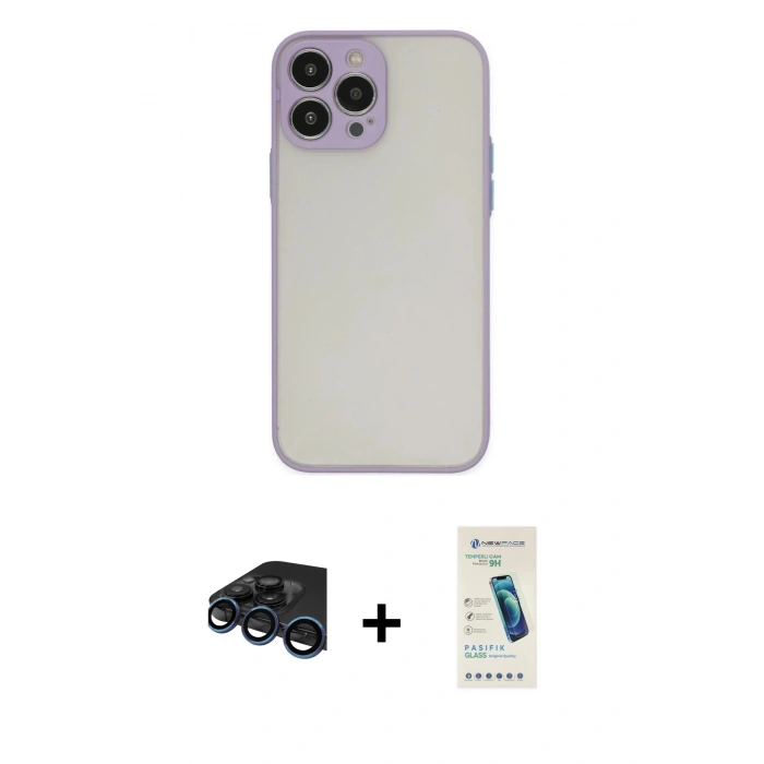 MARSİLYAN™- iPhone 15 Pro Max Kılıf Ahenk Çizgi Serisi - Şeffaf Pasifik Cam Ekran Koruyucu + Raze Metal Kamera Lens - LT