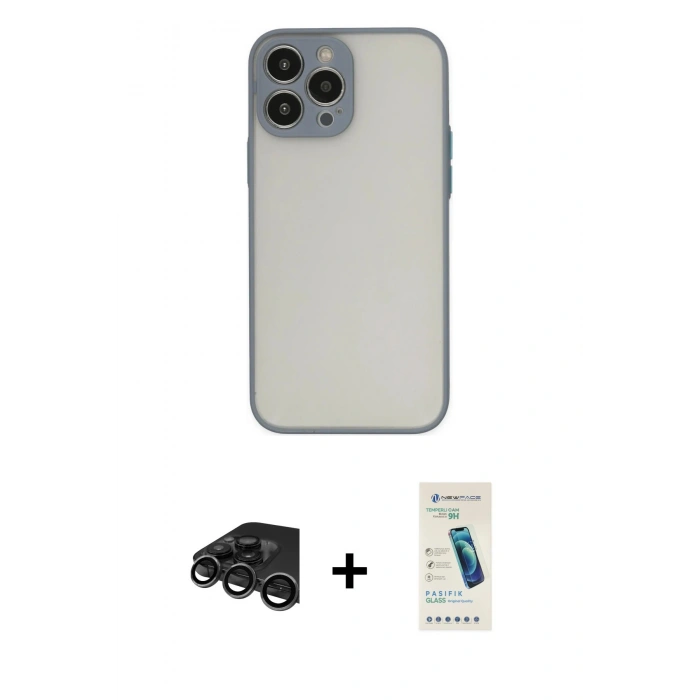 MARSİLYAN™- iPhone 15 Pro Max Kılıf Ahenk Çizgi Serisi - Şeffaf Pasifik Cam Ekran Koruyucu + Raze Metal Kamera Lens - TMGI