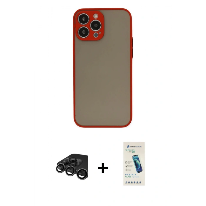 MARSİLYAN™- iPhone 15 Pro Max Kılıf Ahenk Çizgi Serisi - Şeffaf Pasifik Cam Ekran Koruyucu + Raze Metal Kamera Lens - TMGI