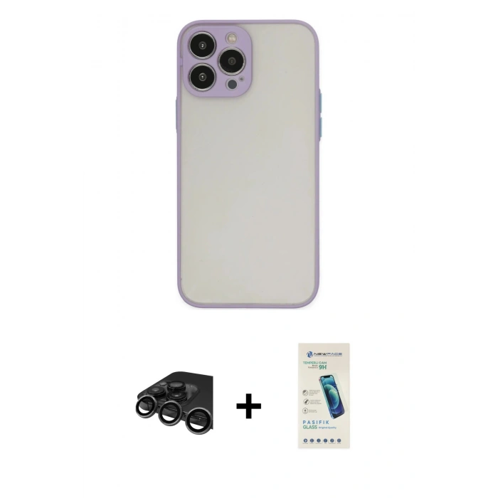 MARSİLYAN™- iPhone 15 Pro Max Kılıf Ahenk Çizgi Serisi - Şeffaf Pasifik Cam Ekran Koruyucu + Raze Metal Kamera Lens - TMGI