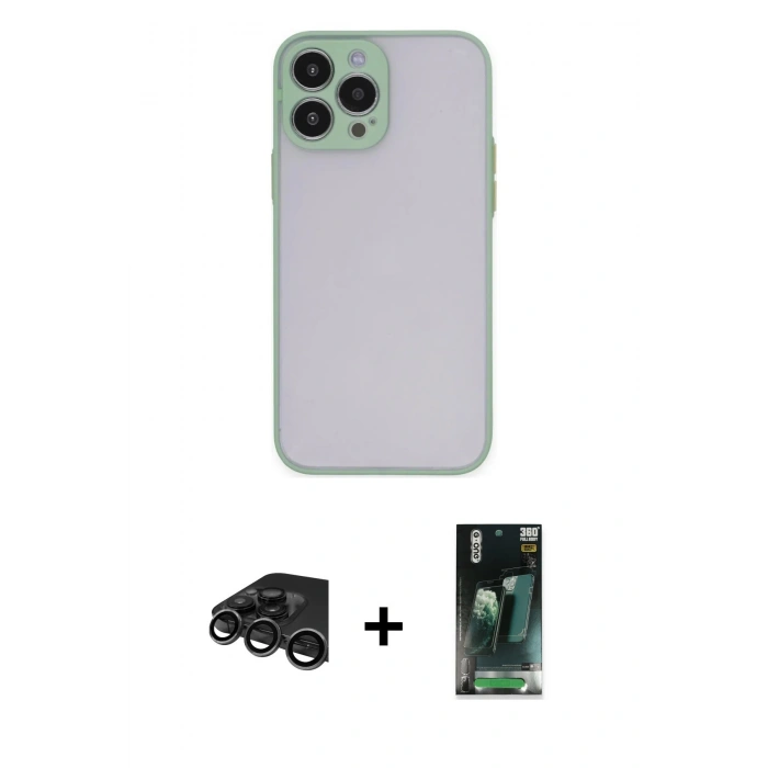 MARSİLYAN™- iPhone 15 Pro Max Kılıf Ahenk Çizgi Serisi - Siyah 360 Mat Full Body Arka Koruyucu + Raze Metal Kamera Lens - TMGI