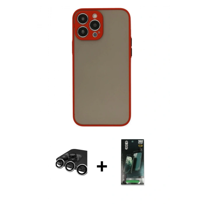 MARSİLYAN™- iPhone 15 Pro Max Kılıf Ahenk Çizgi Serisi - Siyah 360 Mat Full Body Arka Koruyucu + Raze Metal Kamera Lens - GS