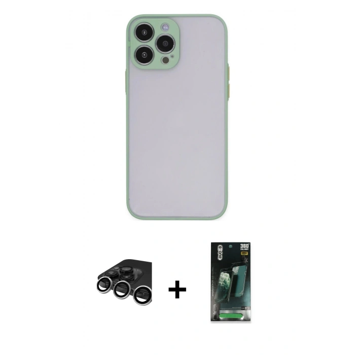 MARSİLYAN™- iPhone 15 Pro Max Kılıf Ahenk Çizgi Serisi - Siyah 360 Mat Full Body Arka Koruyucu + Raze Metal Kamera Lens - GS