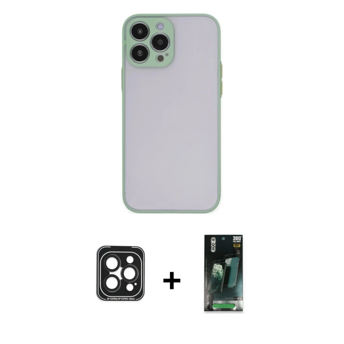 MARSİLYAN™- iPhone 15 Pro Max Kılıf Ahenk Çizgi Serisi - Siyah 360 Mat Full Body Arka Koruyucu + PVD Metal Kamera Lens - SH