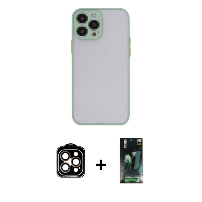 MARSİLYAN™- iPhone 15 Pro Max Kılıf Ahenk Çizgi Serisi - Siyah 360 Mat Full Body Arka Koruyucu + Turuncu PVD Metal Kamera Lens