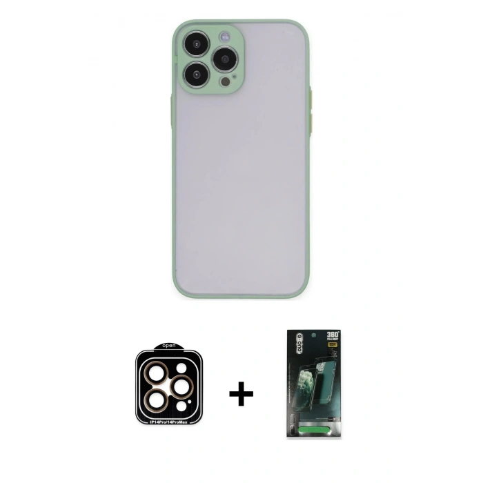 MARSİLYAN™- iPhone 15 Pro Max Kılıf Ahenk Çizgi Serisi - Siyah 360 Mat Full Body Arka Koruyucu + Turuncu PVD Metal Kamera Lens