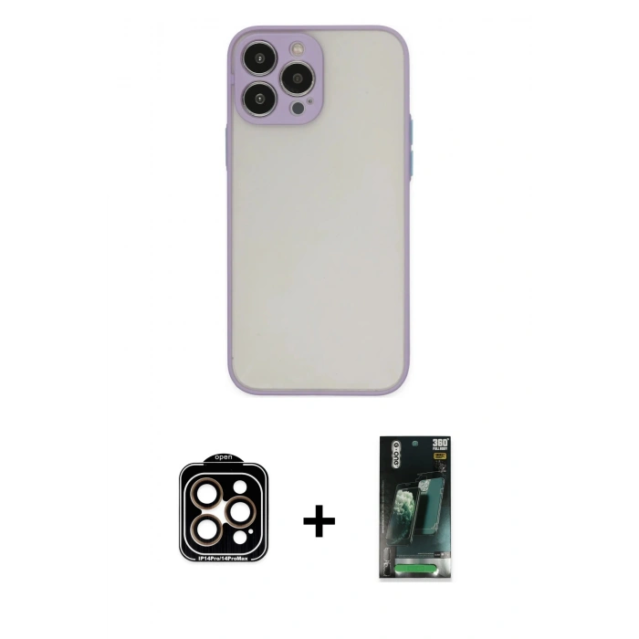 MARSİLYAN™- iPhone 15 Pro Max Kılıf Ahenk Çizgi Serisi - Siyah 360 Mat Full Body Arka Koruyucu + Turuncu PVD Metal Kamera Lens
