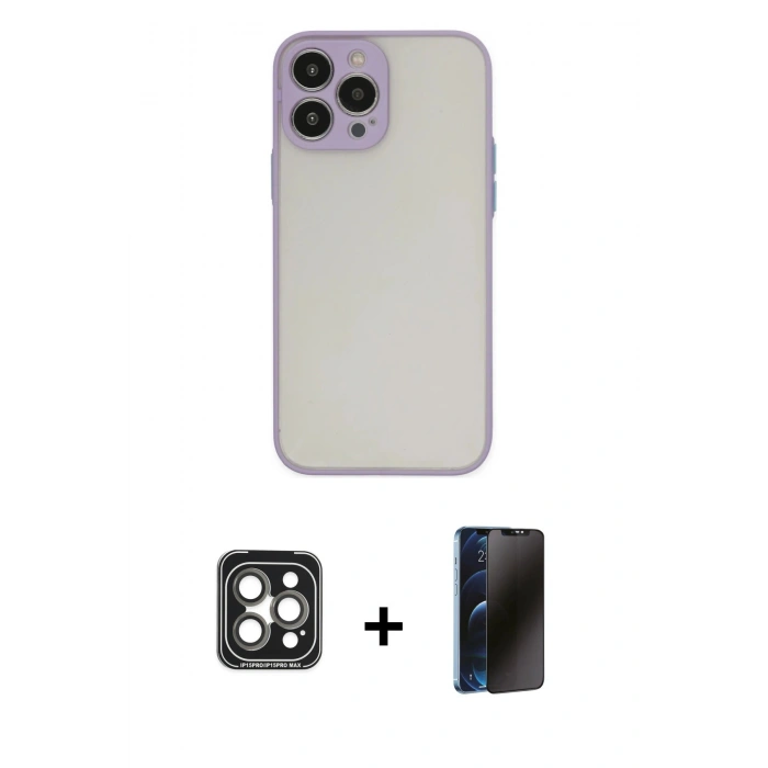MARSİLYAN™- iPhone 15 Pro Max Kılıf Ahenk Çizgi Serisi - Siyah 3D Antistatik Hayalet Cam Ekran Koruyucu + PVD Metal Kamera Lens - GI