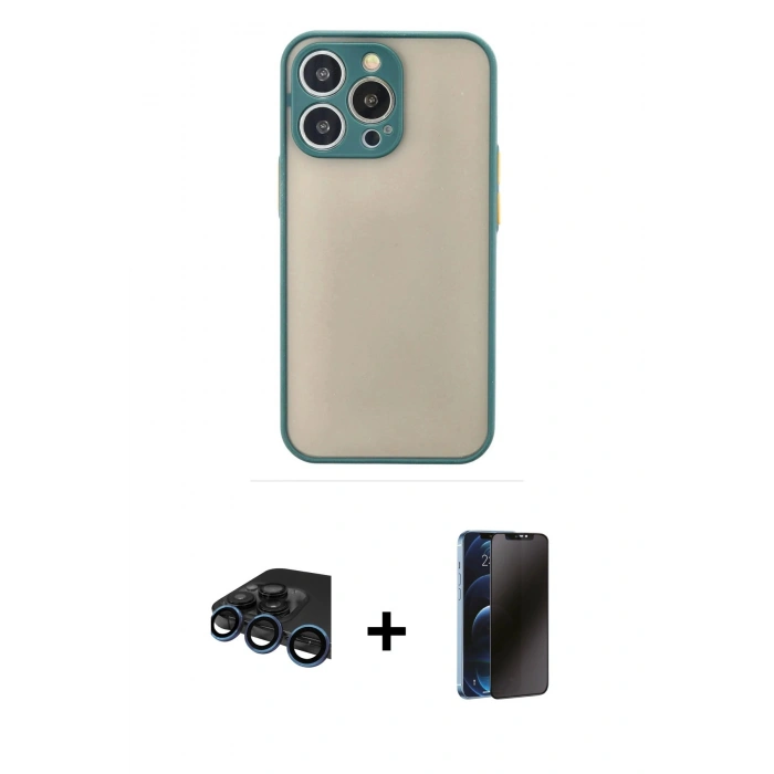 MARSİLYAN™- iPhone 15 Pro Max Kılıf Ahenk Çizgi Serisi - Siyah 3D Antistatik Hayalet Cam Ekran Koruyucu + Raze Metal Kamera Lens - LT