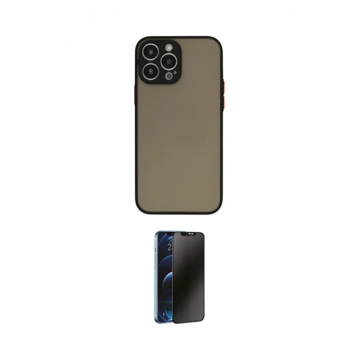MARSİLYAN™- iPhone 15 Pro Max Kılıf Ahenk Çizgi Serisi - Siyah 3D Antistatik Hayalet Cam Ekran Koruyucu