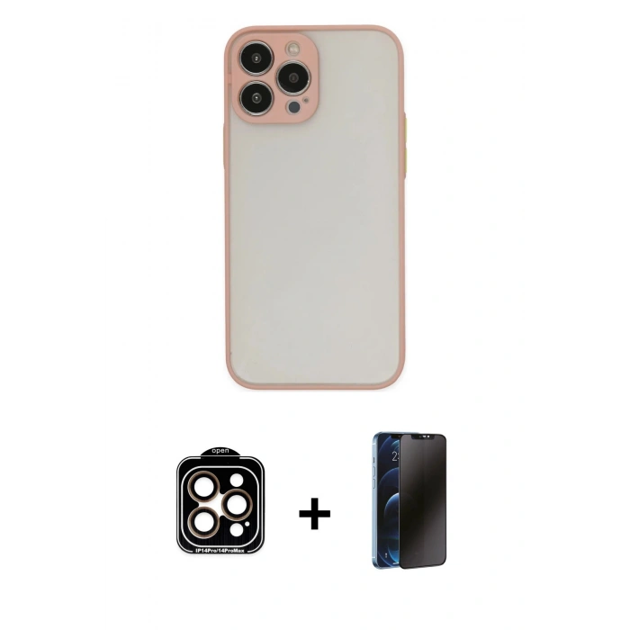 MARSİLYAN™- iPhone 15 Pro Max Kılıf Ahenk Çizgi Serisi - Siyah 3D Antistatik Hayalet Cam Ekran Koruyucu + PVD Metal Kamera Lens - TU